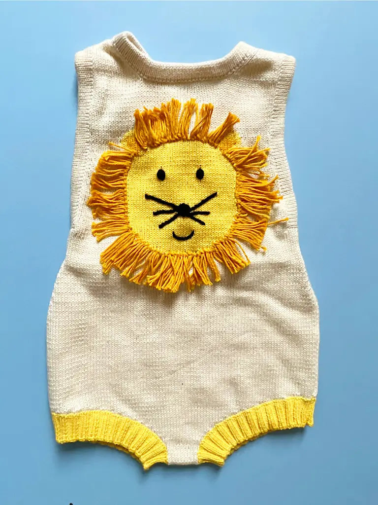 Knit Sleeveless Baby Romper - Lion