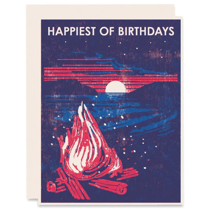 Beach Bonfire Happiest of Birthdays Letterpress Card