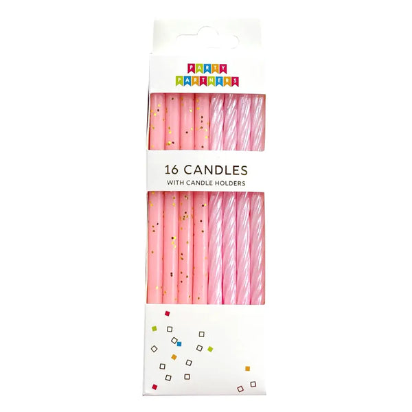 Tall Birthday Candles with Holders - set of 16