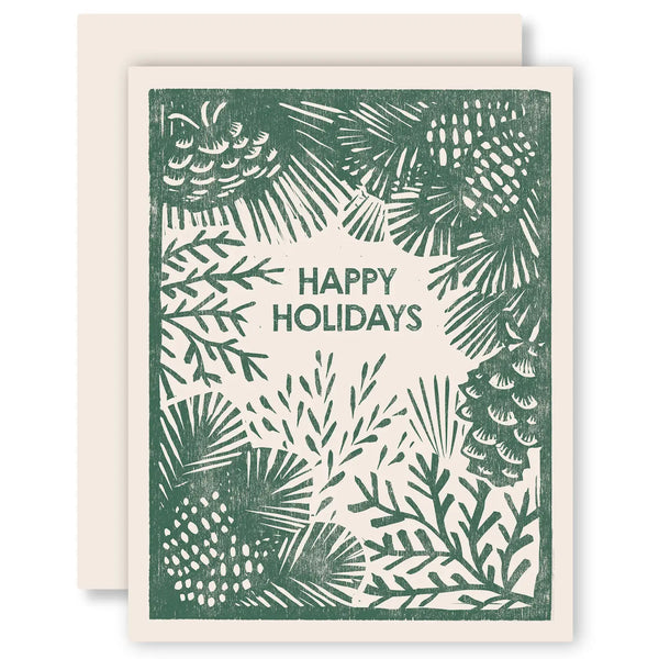 Happy Holidays (Greenery) Letterpress Card