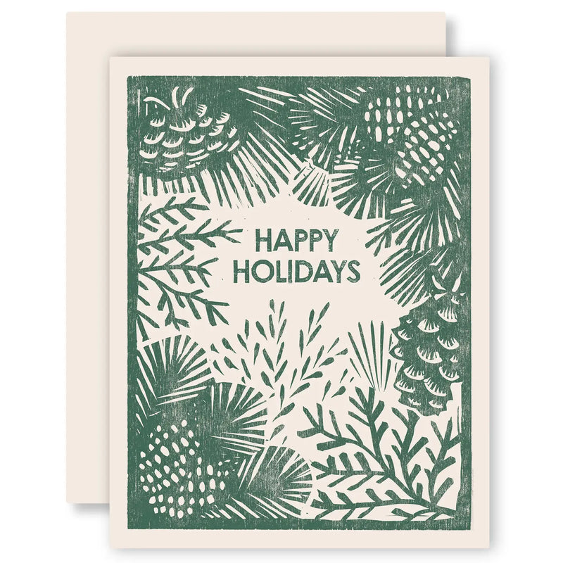 Happy Holidays (Greenery) Letterpress Card