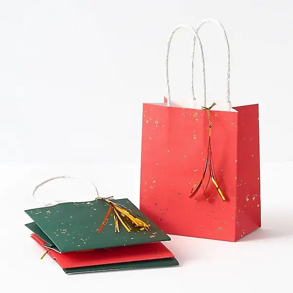 Red and Green Gold Fleck Treat Bags, Set of 4