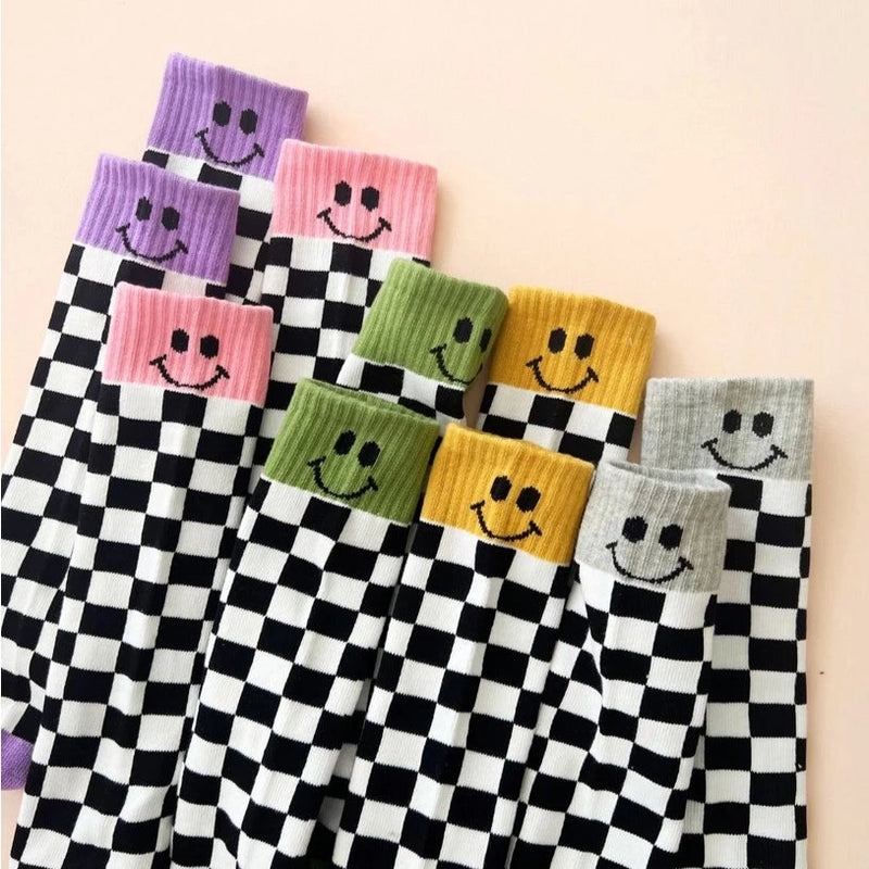 Kids Checkered Smiley Socks
