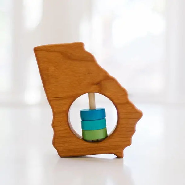Georgia State Wooden Baby Toy Rattle - Lime | Mint | Coral