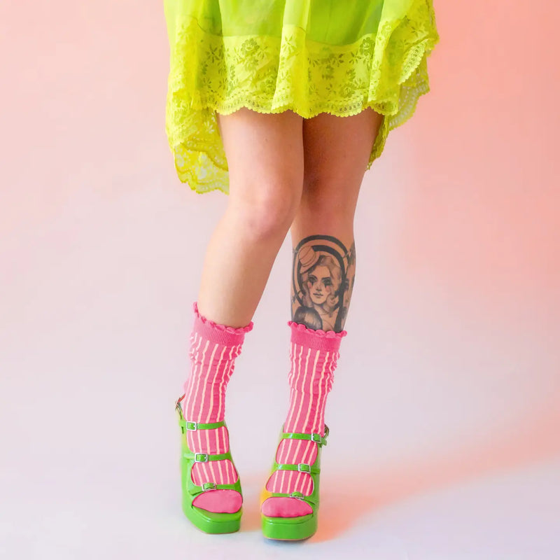 Striped Ruffle Crew Socks