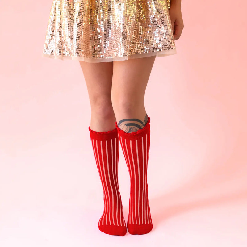 Striped Ruffle Crew Socks