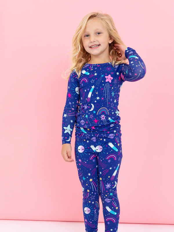 Kids Bamboo Pajamas - Deep Blue Galaxy