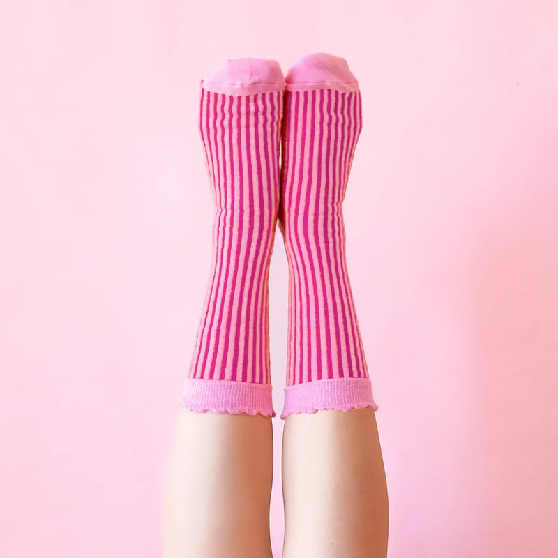 Striped Ruffle Crew Socks