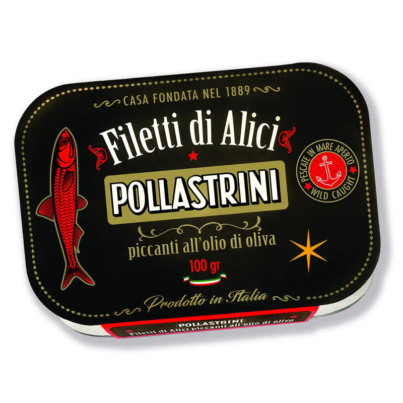 Pollastrini Filleti di Alici Spicy Anchovies in Olive Oil