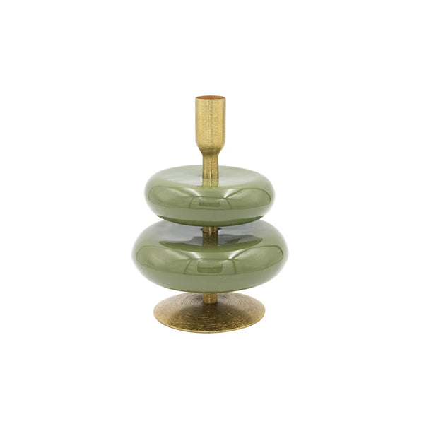 Enameled Metal Taper Holder, Green & Gold Finish