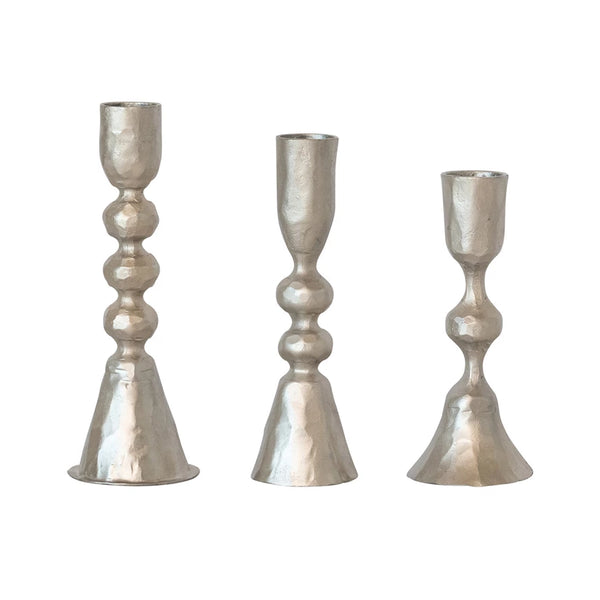 Hand-Forged Cast Iron Taper Holders, Nickel Finish