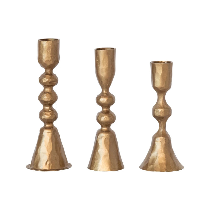 Hand-Forged Cast Iron Taper Holders, Antique Brass Finish
