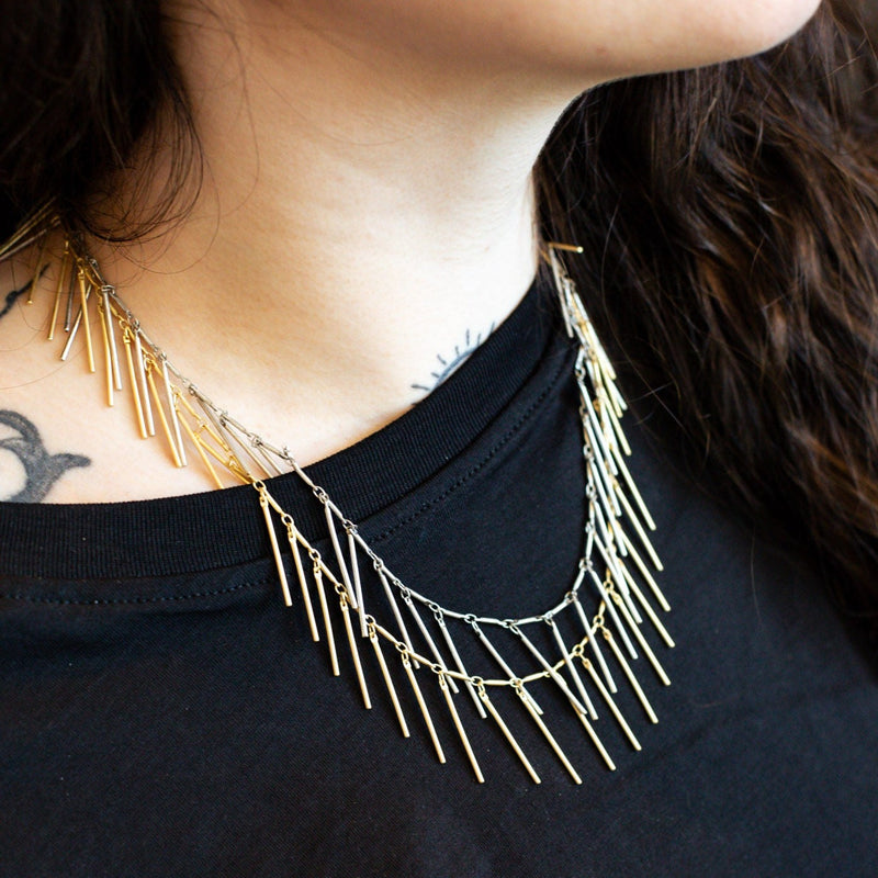 Mixed Metal Fringe Necklace