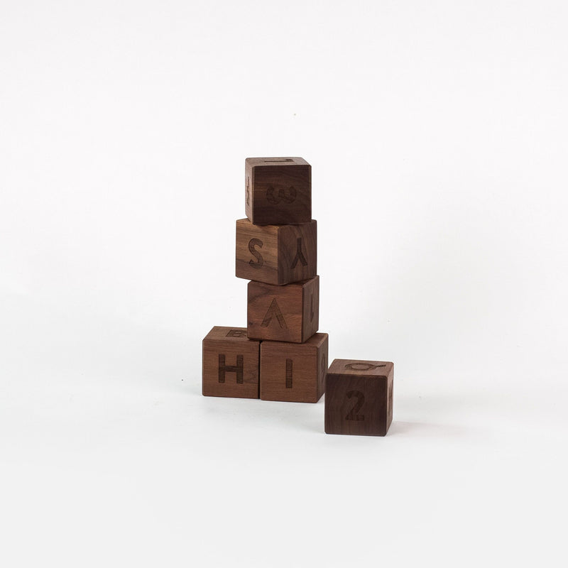 Modern Handmade Wooden Alphabet and Numeral Blocks