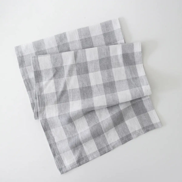 Light Blue Gingham Linen Table Runner