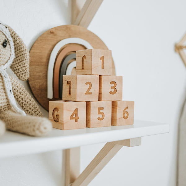 Modern Handmade Wooden Alphabet and Numeral Blocks