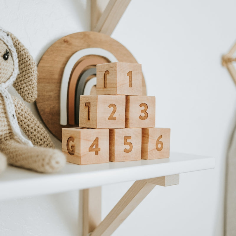 Modern Handmade Wooden Alphabet and Numeral Blocks