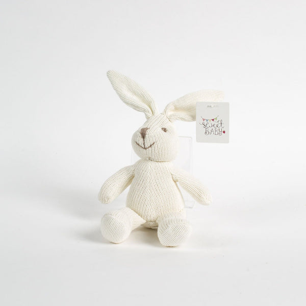Knitted Organic Cotton White Bunny Baby Rattle