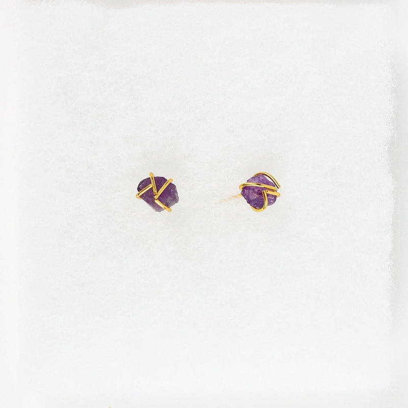 Raw Gemstone Nugget Post Earring
