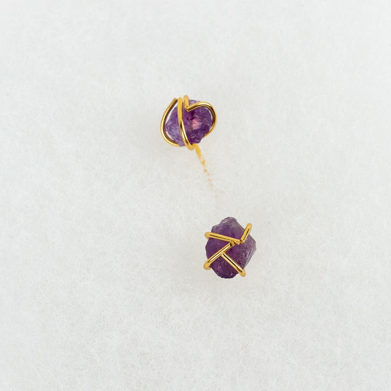 Raw Gemstone Nugget Post Earring