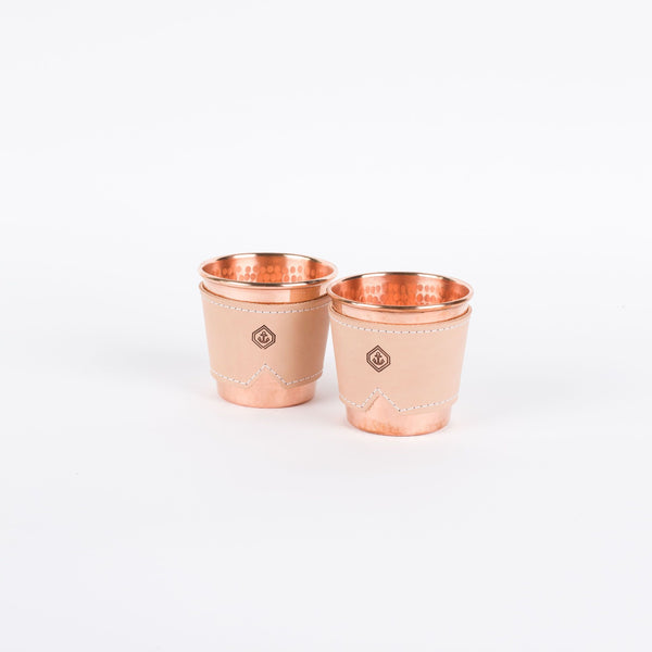 Copper Cups with Leather Sleeves