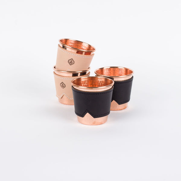 Copper Cups with Leather Sleeves